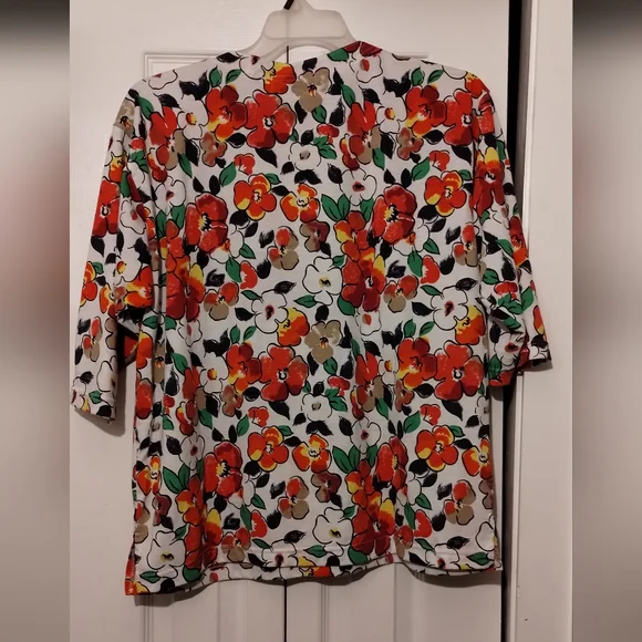 Lauren Brooke Crew Neck floral Hawaiian shoulderpads button shoulders blouse - Picture 3 of 16